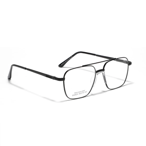 Classic black double bridge pilot style square frame glasses in stainless steel