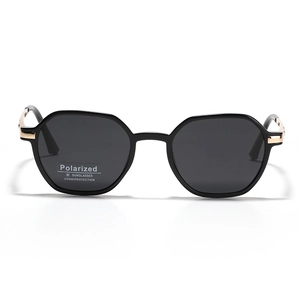 Modern TR90 square polygon polarized sunglasses with gold metal trim and UV400 lenses