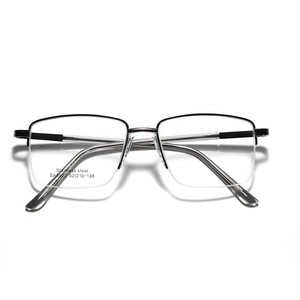 Rectangular semi-rimless stainless steel eyeglasses frame in silver and black finish