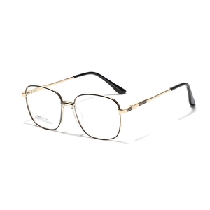Square black and gold stainless steel optical frames with a minimalist design for men and women
