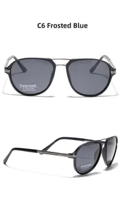 Detailed view of Matte Blue TR90 pilot sunglasses with polarized lenses and UV400 protection