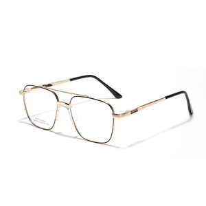Classic double-bridge square metal aviator glasses frame in polished gold finish