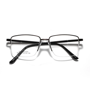 Rectangular semi-rimless stainless steel eyeglasses frame in black for professional men