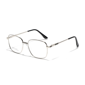 Minimalist square silver metal frame glasses with stainless steel arms and nose pads