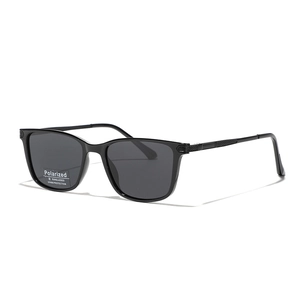 Classic black square polarized sunglasses with textured metal temples and UV400 protection
