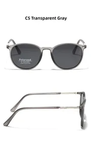 Détail de lunettes de soleil polarisées rondes TR90 gris transparent avec protection UV400