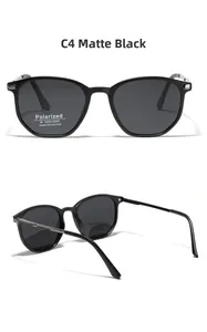 Detail view of matte black polarized sunglasses with UV400 and metal stripe accents