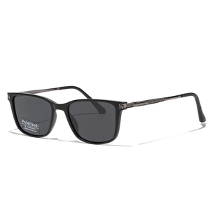 Classic black square TR90 polarized sunglasses with UV400 protection and metal mesh temples