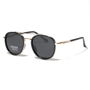 Classic round polarized sunglasses with double metal bridge and UV400 protection