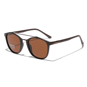 Lunettes de soleil rondes rétro polarisées TR90 à double pont avec verres bruns UV400