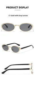 Detail einer ovalen Sonnenbrille aus gehämmertem Metall mit geprägter Textur und Gläsern