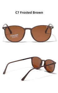 Détail des lunettes de soleil rondes TR90 polarisées marron mat avec protection UV400