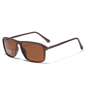 Square Y2K polarized sunglasses with brown TR90 frame and UV400 protection lenses