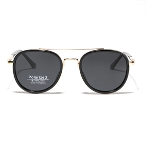 Classic black TR90 polarized aviator sunglasses with gold metal double bridge for UV400