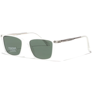 Square polarized TR90 sunglasses with translucent white frame and green lenses