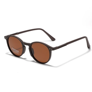 Classic round polarized sunglasses with brown matte frames and UV400 protection