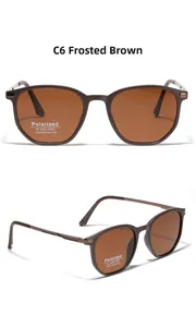 Detail of matte tea polarized sunglasses with TR90 frame and UV400 protective lenses