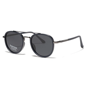 Polarized round pilot sunglasses with double bridge metal frame and UV400 protection