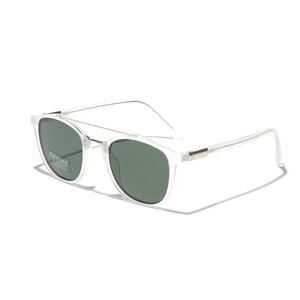 Lunettes de soleil polarisées rondes TR90 avec double pont et monture grise transparente