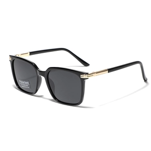 Classic square polarized TR90 sunglasses with black frame and gold metal accents