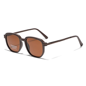 Lunettes de soleil polarisantes rondes en TR90, monture marron et protection UV400