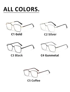 Detailed grid of metal frame glasses in five colors including gold, silver and black