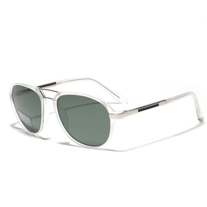 Mens TR90 polarized aviator sunglasses with transparent frame and green UV lenses