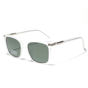 Polarized TR90 square sunglasses with transparent frames and green lenses for men