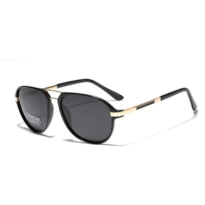 Classic black TR90 aviator polarized sunglasses with gold metal accents and UV400 protection