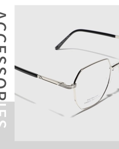 Macro detail of silver stainless steel frame with SA8633 model engraving and nose pads