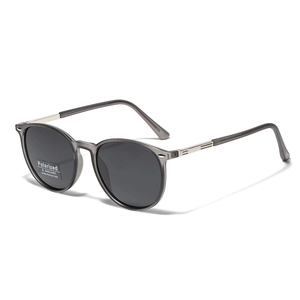 Lunettes de soleil polarisées rondes en TR90 gris transparent avec branches en métal