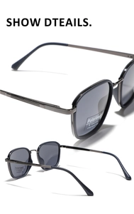 Macro detail of gunmetal geometric polarized sunglasses with UV400 protection coating