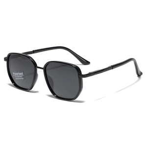 Occhiali da sole polarizzati TR90 poligonali quadrati con protezione UV400 e montatura nera