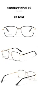 Detailed views of SA8623 black gold stainless steel full frame glasses from multiple angles