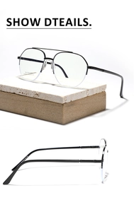 Detail view of pilot semi-rimless glasses with double bridge and stainless steel frame