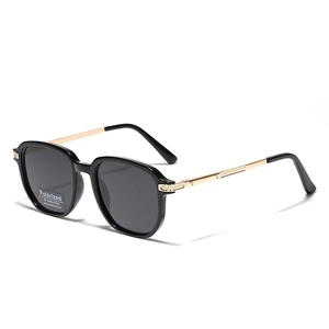 Lunettes de soleil polarisées TR90 rétro avec monture ronde et branches dorées