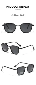 Glossy black square polarized sunglasses with TR90 frame and UV400 protection detail