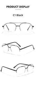 Detailed multi-angle view of black stainless steel aviator semi-rimless glasses frame