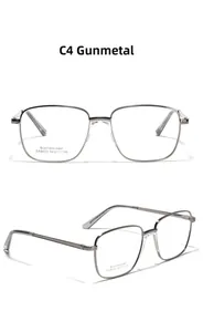 Detail view of gunmetal square stainless steel frame glasses Model SA8623 size 54-17-145