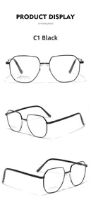 Three-angle views of black polygonal stainless steel glasses with a saddle bridge design
