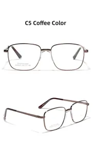 Detail view of coffee-colored stainless steel glasses frames with model SA8623 engraving