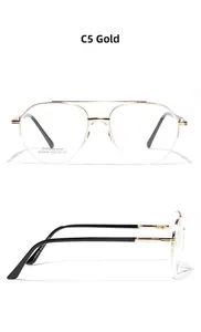 Detailed view of gold pilot semi-rimless frame with double bridge and temple tips