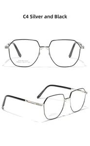 Macro detail of SA8633 black stainless steel eyeglass frame with silver saddle nose bridge