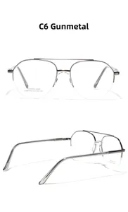 Front and side view of gunmetal stainless steel aviator half-rim glasses frame SA8644