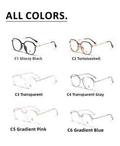 Multiple color options for polygonal frames including black, tortoise, and transparent hues