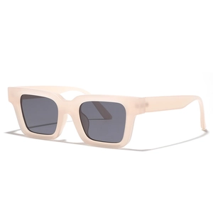 Vintage square frame sunglasses in cream pink with dark grey polarized lenses