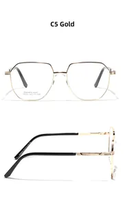 Macro detail of SA8633 gold stainless steel frame glasses with 54-17-145 size spec