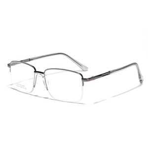 Modische quadratische Herren Halbrandbrille aus Edelstahl in Gunmetal aus 45-Grad-Winkel