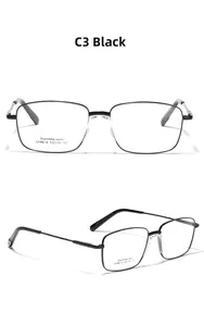 Détail de la monture de lunettes carrée en acier inoxydable noir avec gravure du modèle SA8614