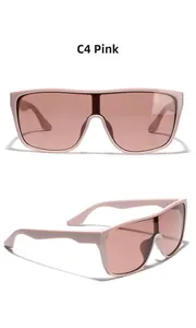 Detail view of pink square oversized shield sunglasses with high-quality TR90 frame material